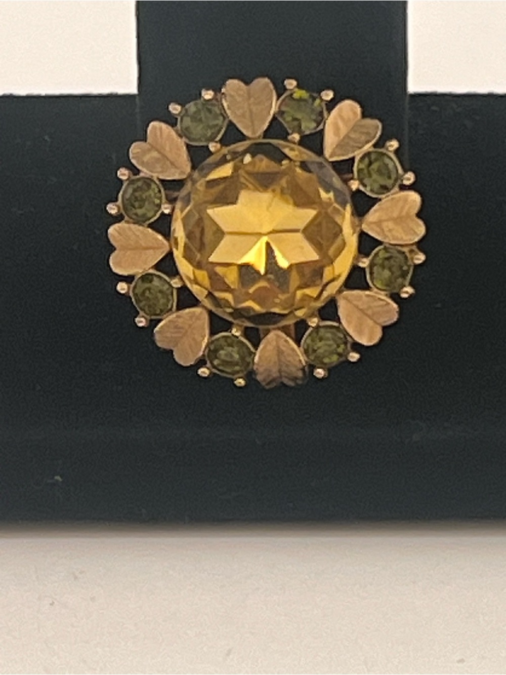 Avon Gold-Tone Brooch with Yellow Center and Olive Accents